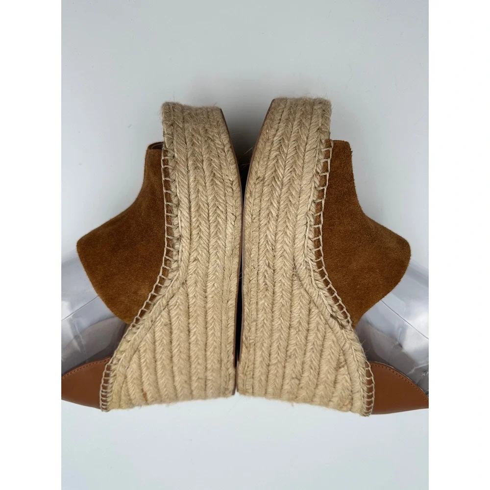 New Marc Fisher Espadrille Wedge Sandals 7 Brown Suede Adalyn Platform Summer
